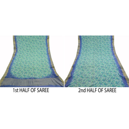 Sanskriti Vintage Green Sarees Blend Georgette Printed Zari Sari Craft Sustainable Fabric