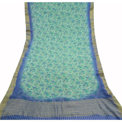 Sanskriti Vintage Green Sarees Blend Georgette Printed Zari Sari Craft Sustainable Fabric