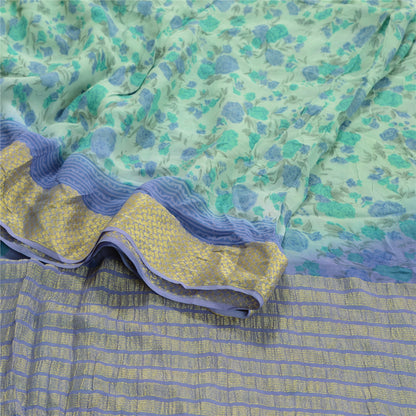 Sanskriti Vintage Green Sarees Blend Georgette Printed Zari Sari Craft Sustainable Fabric