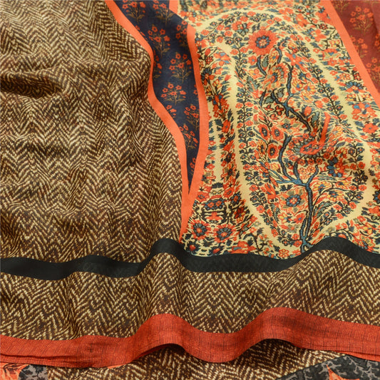 Sanskriti Vintage Black Sarees Poly Georgette Printed Sari Floral Craft Sustainable Fabric