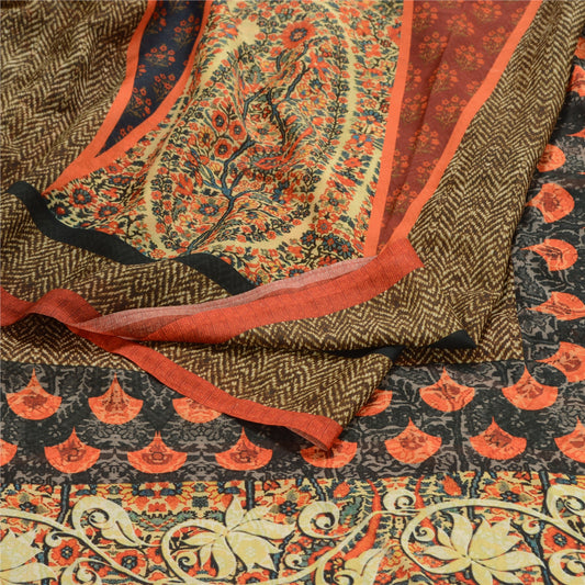 Sanskriti Vintage Black Sarees Poly Georgette Printed Sari Floral Craft Sustainable Fabric