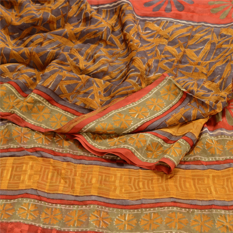 Sanskriti Vintage Mustard Sarees Pure Georgette Silk Printed Sari Craft Sustainable Fabric