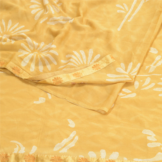 Sanskriti Vintage Fawn Sarees Poly Georgette Printed Sari 5yd Decor Craft Sustainable Fabric