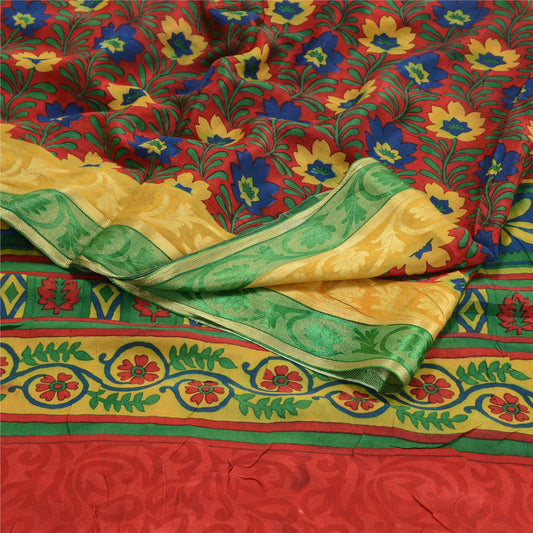 Sanskriti Vintage Red Sarees Blend Georgette Printed Floral Sari Craft Sustainable Fabric