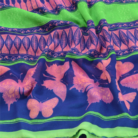 Sanskriti Vintage Blue Sarees Poly Georgette Printed Sari 5yd Decor Craft Sustainable Fabric