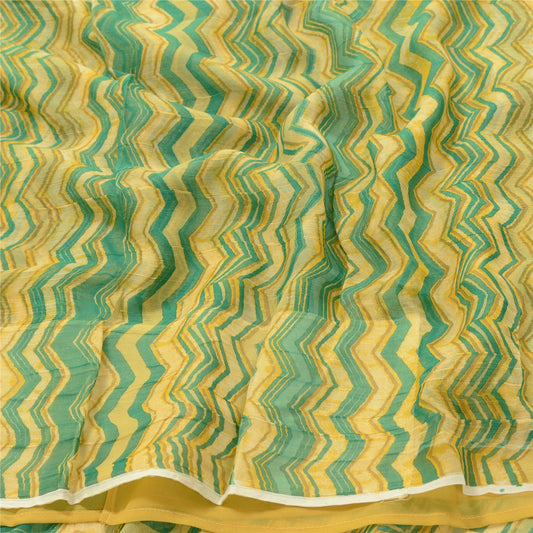Sanskriti Vintage Green Sarees Blend Georgette Printed Sari 5yd Craft Sustainable Fabric