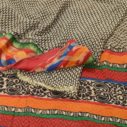 Sanskriti Vintage Black Sarees Blend Georgette Printed Zari Sari Craft Sustainable Fabric