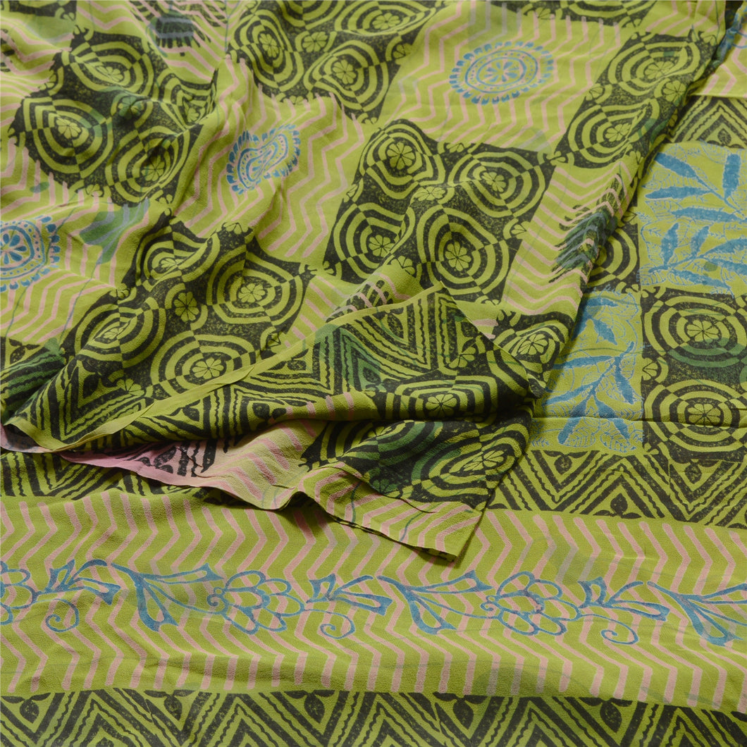 Sanskriti Vintage Purple Sarees Pure Georgette Silk Sari Printed Craft Fabric