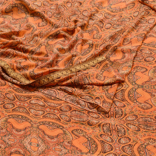 Sanskriti Vintage Orange Printed Sarees Poly Georgette Sari Floral Craft Sustainable Fabric