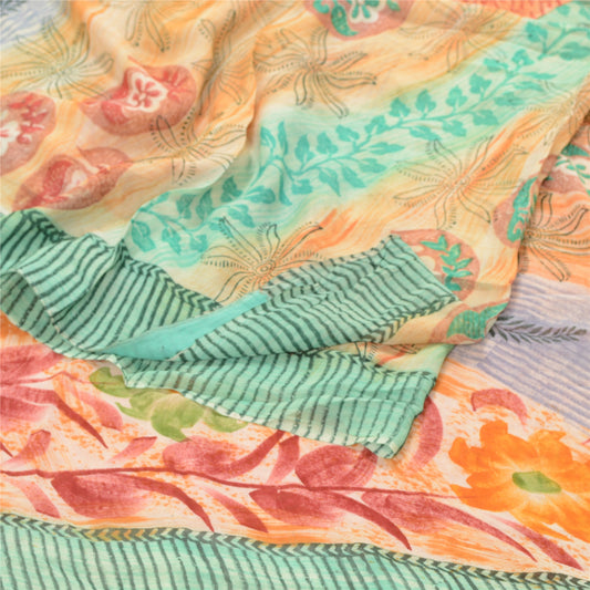 Sanskriti Vintage Red Printed Sarees Blend Georgette Sari Floral Craft Sustainable Fabric