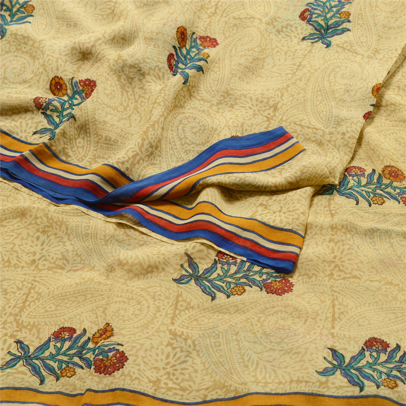 Sanskriti Vintage Green Sarees Pure Georgette Silk Printed Sari 5yd Craft Sustainable Fabric