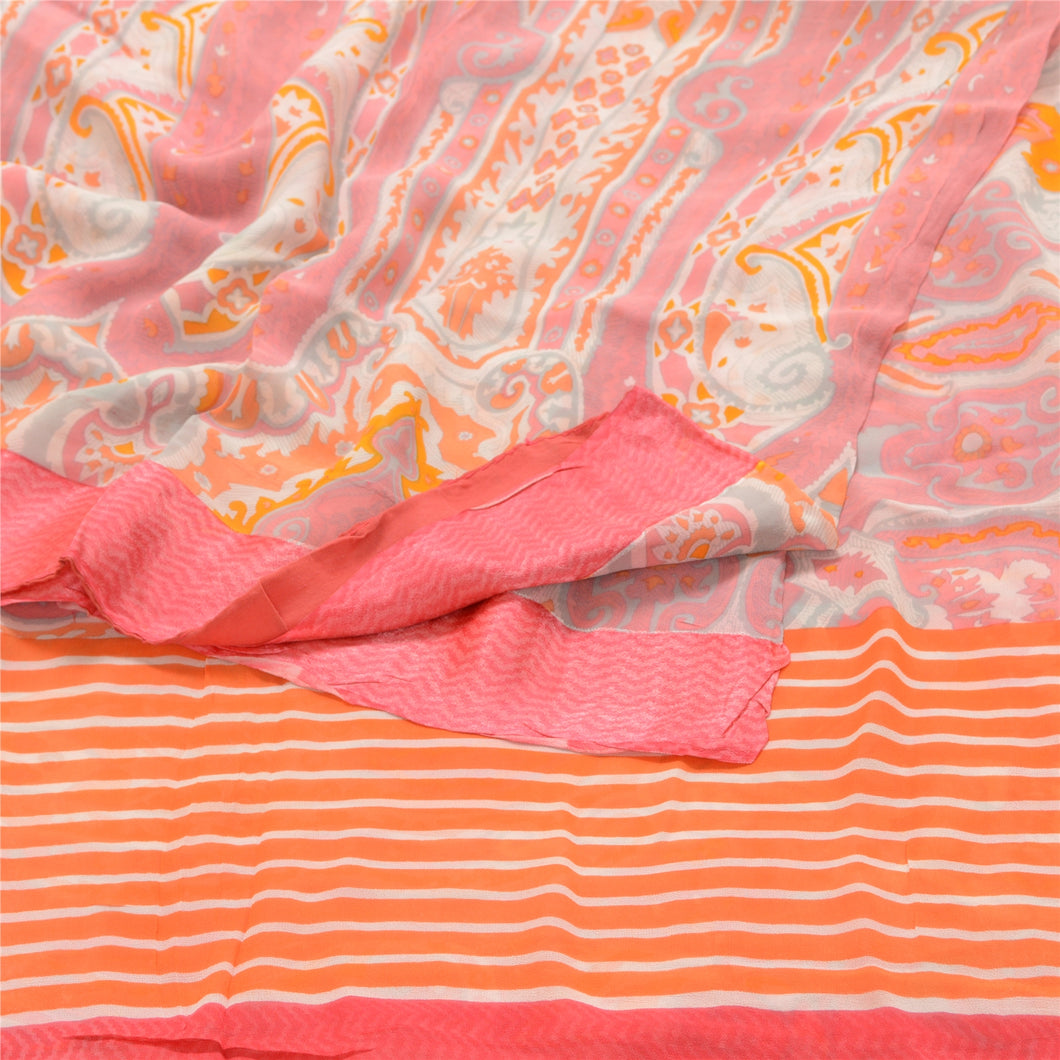 Sanskriti Vintage Pink Sarees Blend Georgette Printed Sari Soft Sewing Fabric