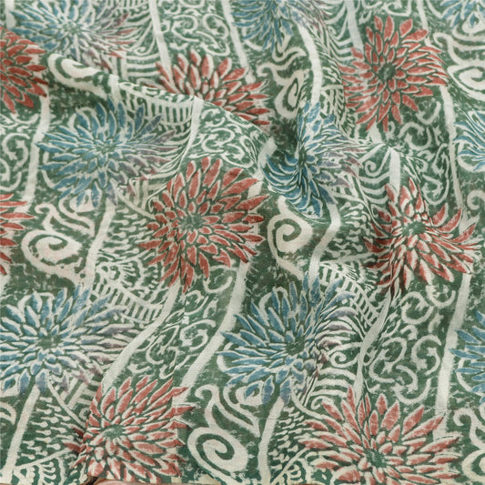 Sanskriti Vintage Green Sarees Blend Georgette Printed Sari Floral Craft Sustainable Fabric