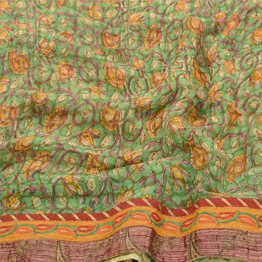 Sanskriti Vintage Green Sarees Blend Georgette Printed Sari Floral Craft Sustainable Fabric