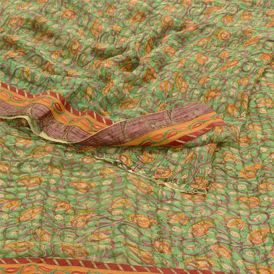 Sanskriti Vintage Green Sarees Blend Georgette Printed Sari Floral Craft Sustainable Fabric