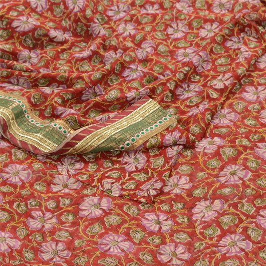 Sanskriti Vintage Red Sarees Blend Georgette Printed Sari Floral Craft Sustainable Fabric