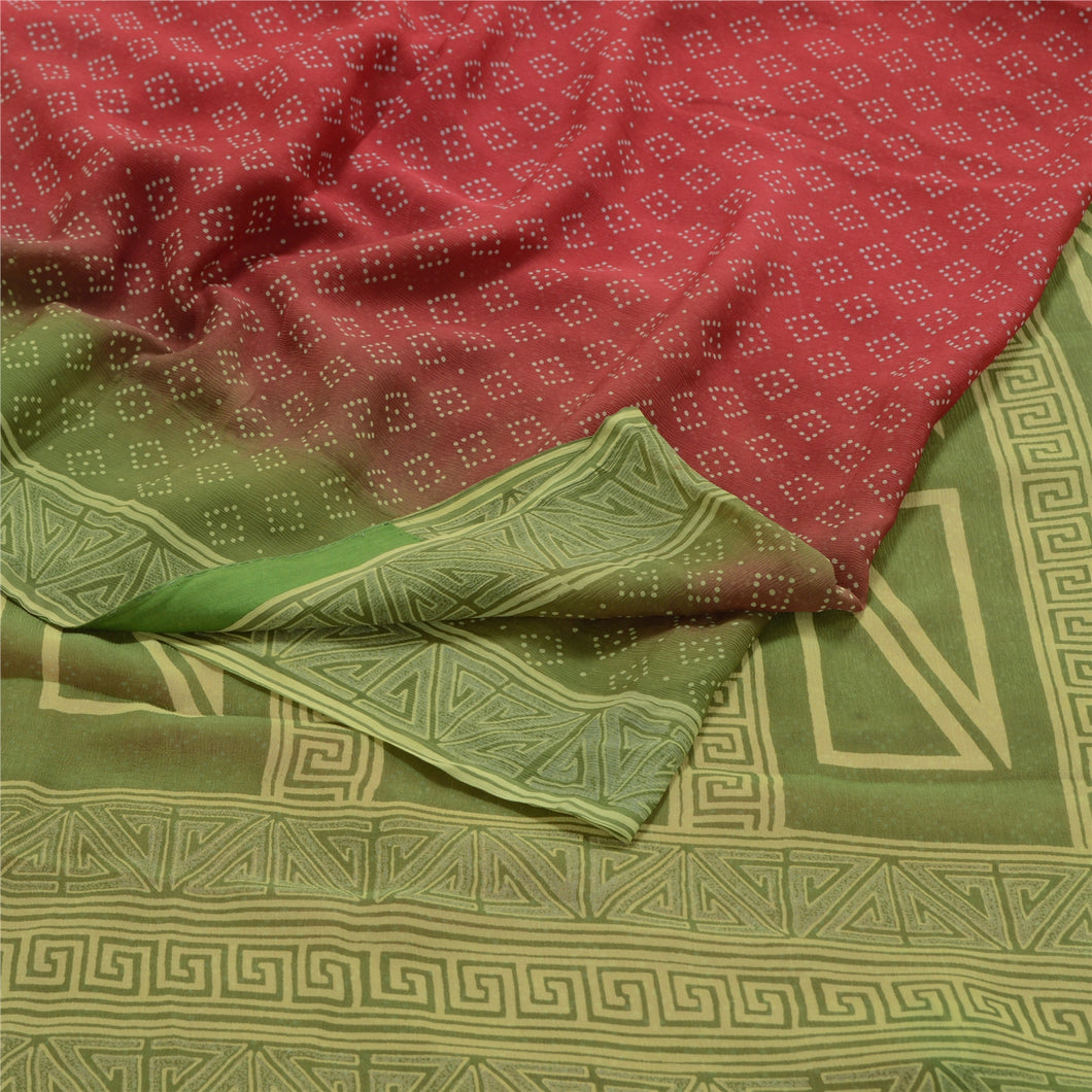 Sanskriti Vintage Red Sarees Pure Chiffon Silk Printed Sari Soft Craft Fabric