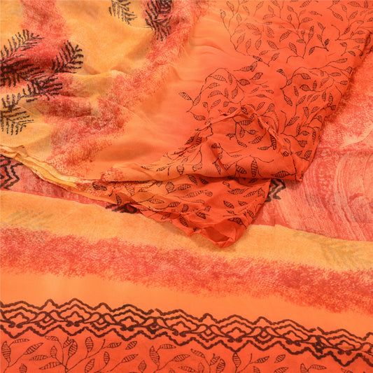Sanskriti Vintage Orange Sarees Blend Georgette Printed Sari Soft Craft Sustainable Fabric