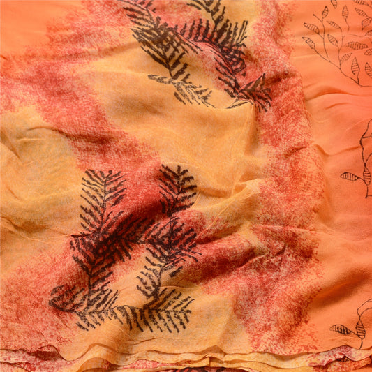 Sanskriti Vintage Orange Sarees Blend Georgette Printed Sari Soft Craft Sustainable Fabric