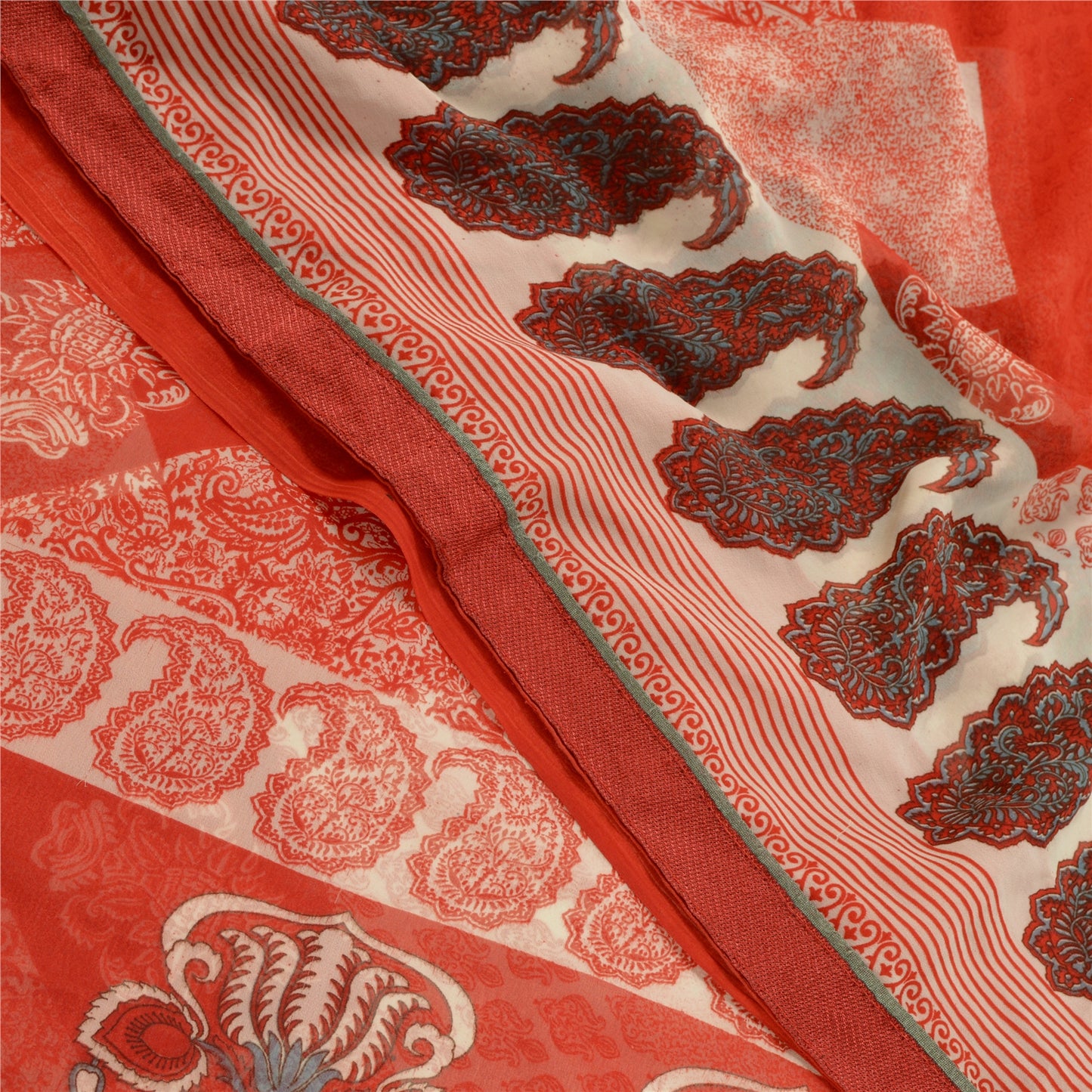Sanskriti Vintage Red Sarees Pure Georgette Silk Printed Sari Soft Craft Sustainable Fabric