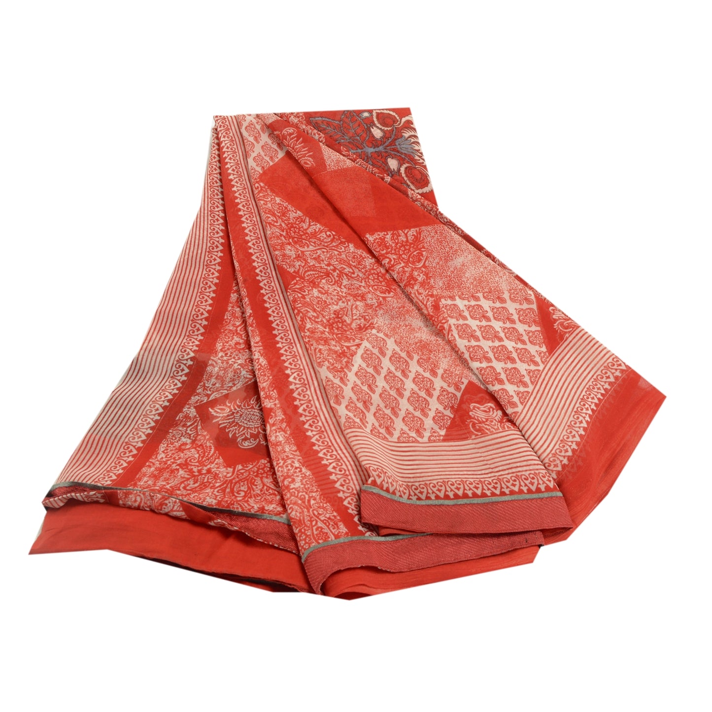Sanskriti Vintage Red Sarees Pure Georgette Silk Printed Sari Soft Craft Sustainable Fabric