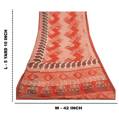 Sanskriti Vintage Red Sarees Pure Georgette Silk Printed Sari Soft Craft Sustainable Fabric