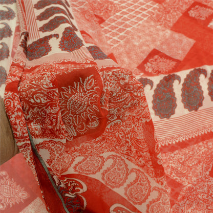 Sanskriti Vintage Red Sarees Pure Georgette Silk Printed Sari Soft Craft Sustainable Fabric