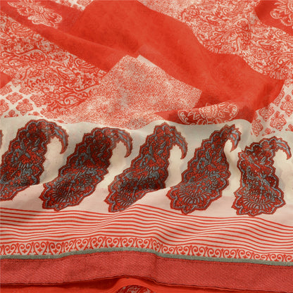 Sanskriti Vintage Red Sarees Pure Georgette Silk Printed Sari Soft Craft Sustainable Fabric