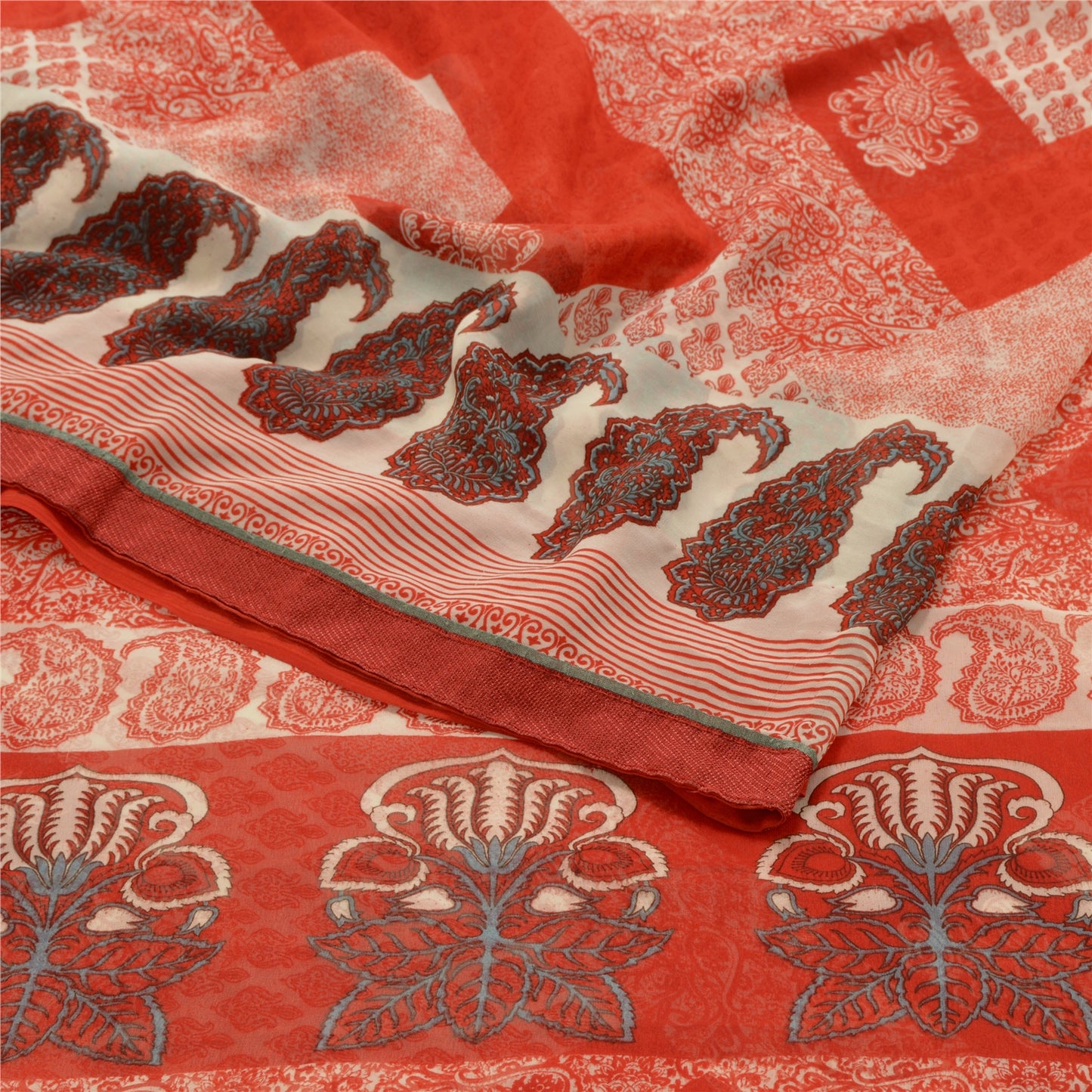 Sanskriti Vintage Red Sarees Pure Georgette Silk Printed Sari Soft Craft Sustainable Fabric