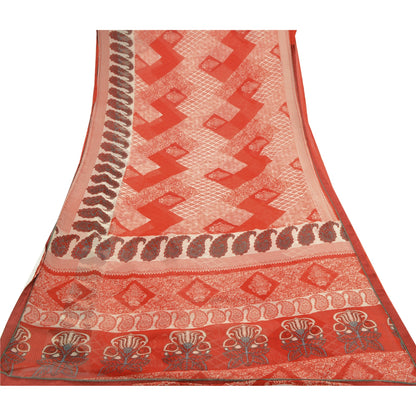 Sanskriti Vintage Red Sarees Pure Georgette Silk Printed Sari Soft Craft Sustainable Fabric
