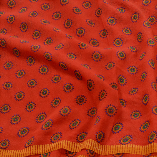 Sanskriti Vintage Red Printed Sarees Pure Georgette Silk Sari 5yd Craft Sustainable Fabric