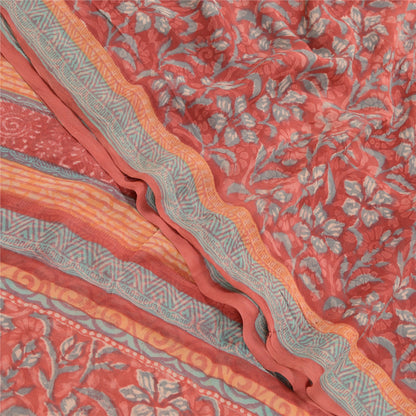 Sanskriti Vintage Dark Red Sarees Pure Georgette Silk Printed Sari Craft Sustainable Fabric