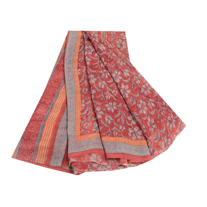 Sanskriti Vintage Dark Red Sarees Pure Georgette Silk Printed Sari Craft Sustainable Fabric