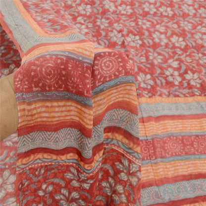 Sanskriti Vintage Dark Red Sarees Pure Georgette Silk Printed Sari Craft Sustainable Fabric