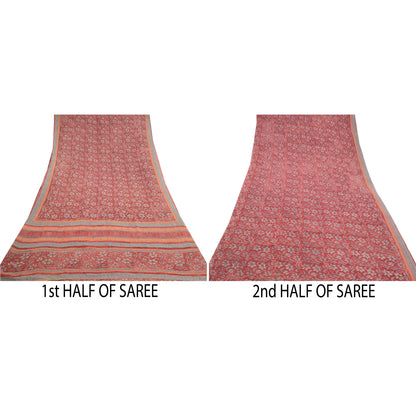Sanskriti Vintage Dark Red Sarees Pure Georgette Silk Printed Sari Craft Sustainable Fabric