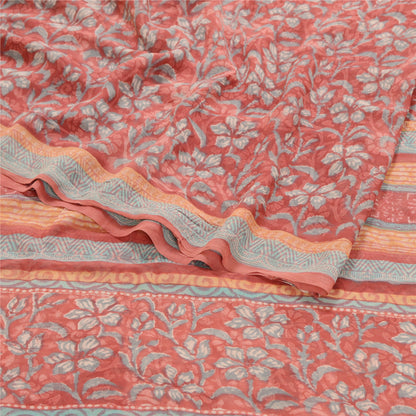 Sanskriti Vintage Dark Red Sarees Pure Georgette Silk Printed Sari Craft Sustainable Fabric