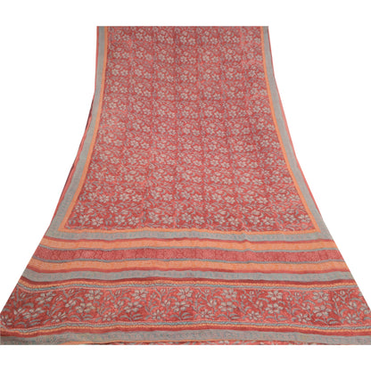 Sanskriti Vintage Dark Red Sarees Pure Georgette Silk Printed Sari Craft Sustainable Fabric