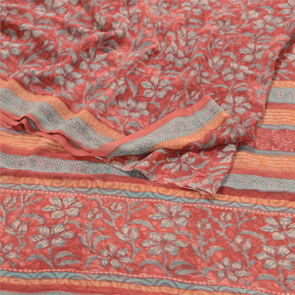 Sanskriti Vintage Dark Red Sarees Pure Georgette Silk Printed Sari Craft Sustainable Fabric