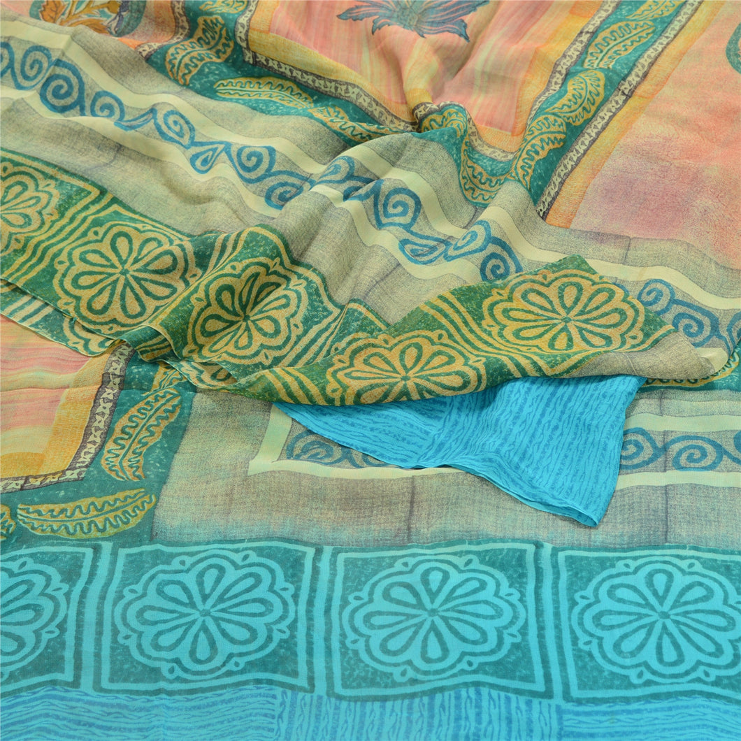 Sanskriti Vintage Blue Sarees Pure Georgette Silk Printed Sari Craft Fabric