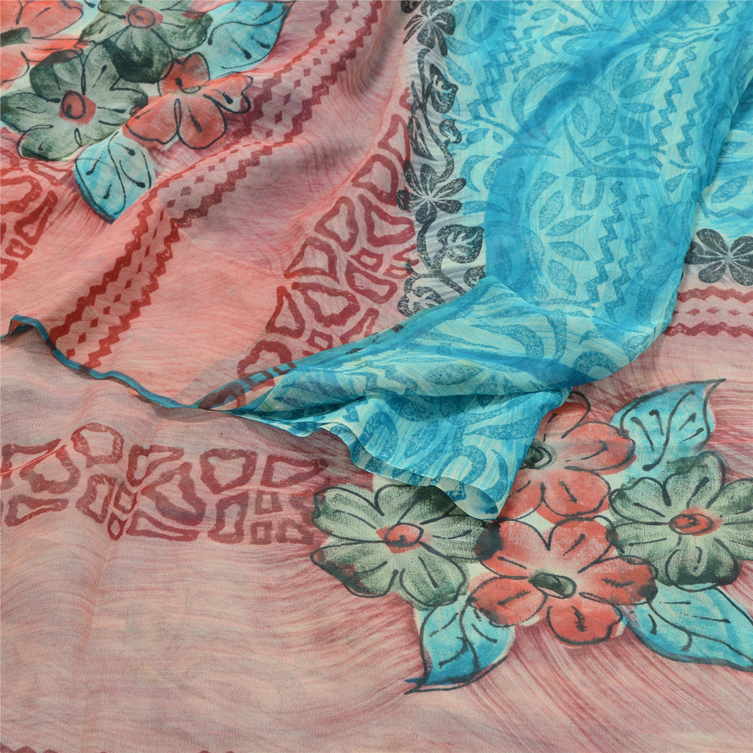 Sanskriti Vintage Blue Sarees Pure Georgette Silk Printed Sari Craft Fabric