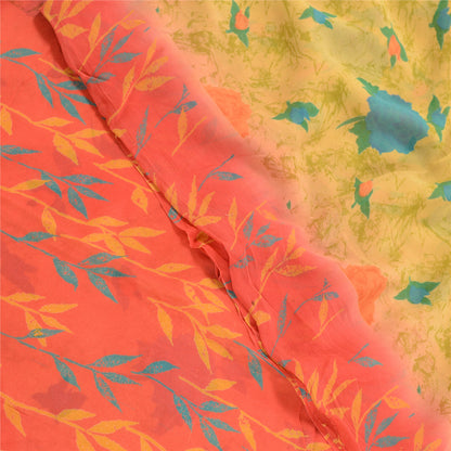 Sanskriti Vintage Lemon Sarees Pure Georgette Silk Printed Sari Craft Sustainable Fabric