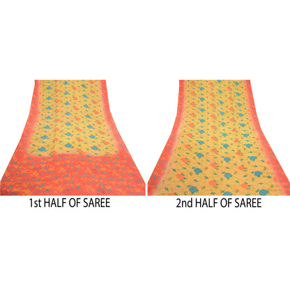 Sanskriti Vintage Lemon Sarees Pure Georgette Silk Printed Sari Craft Sustainable Fabric