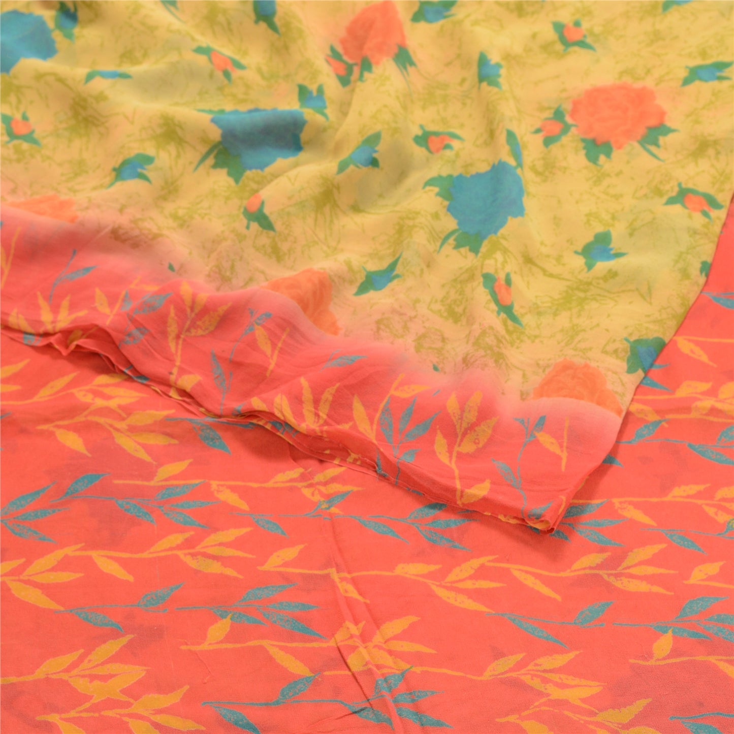 Sanskriti Vintage Lemon Sarees Pure Georgette Silk Printed Sari Craft Sustainable Fabric