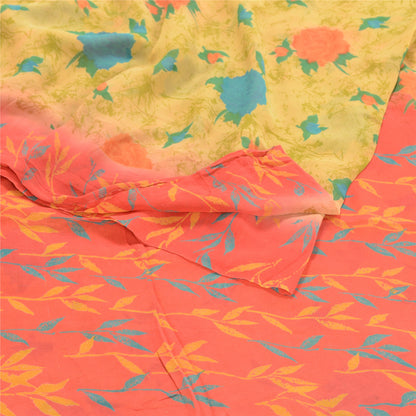 Sanskriti Vintage Lemon Sarees Pure Georgette Silk Printed Sari Craft Sustainable Fabric