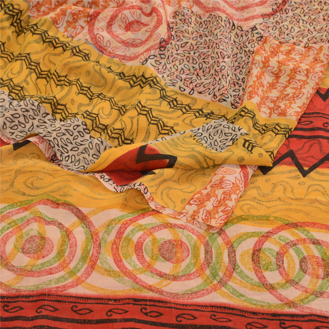 Sanskriti Vintage Red Printed Sarees Pure Georgette Silk Sari 5yd Craft Fabric