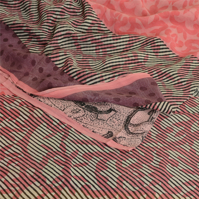 Sanskriti Vintage Pink Print Sarees Pure Georgette Silk Sari Floral Craft Sustainable Fabric