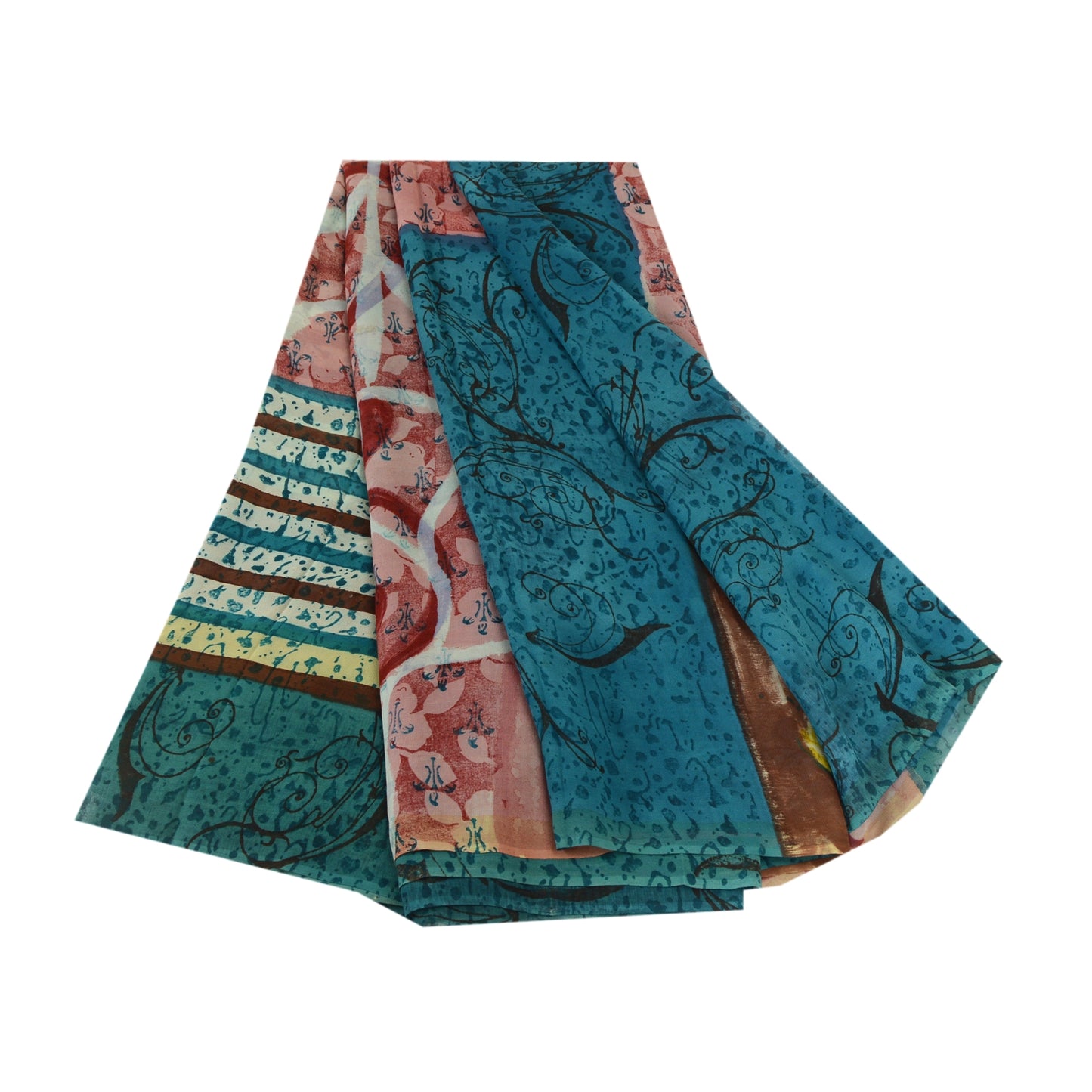 Sanskriti Vintage Blue Sarees Pure Georgette Silk Printed Sari 5yd Craft Sustainable Fabric