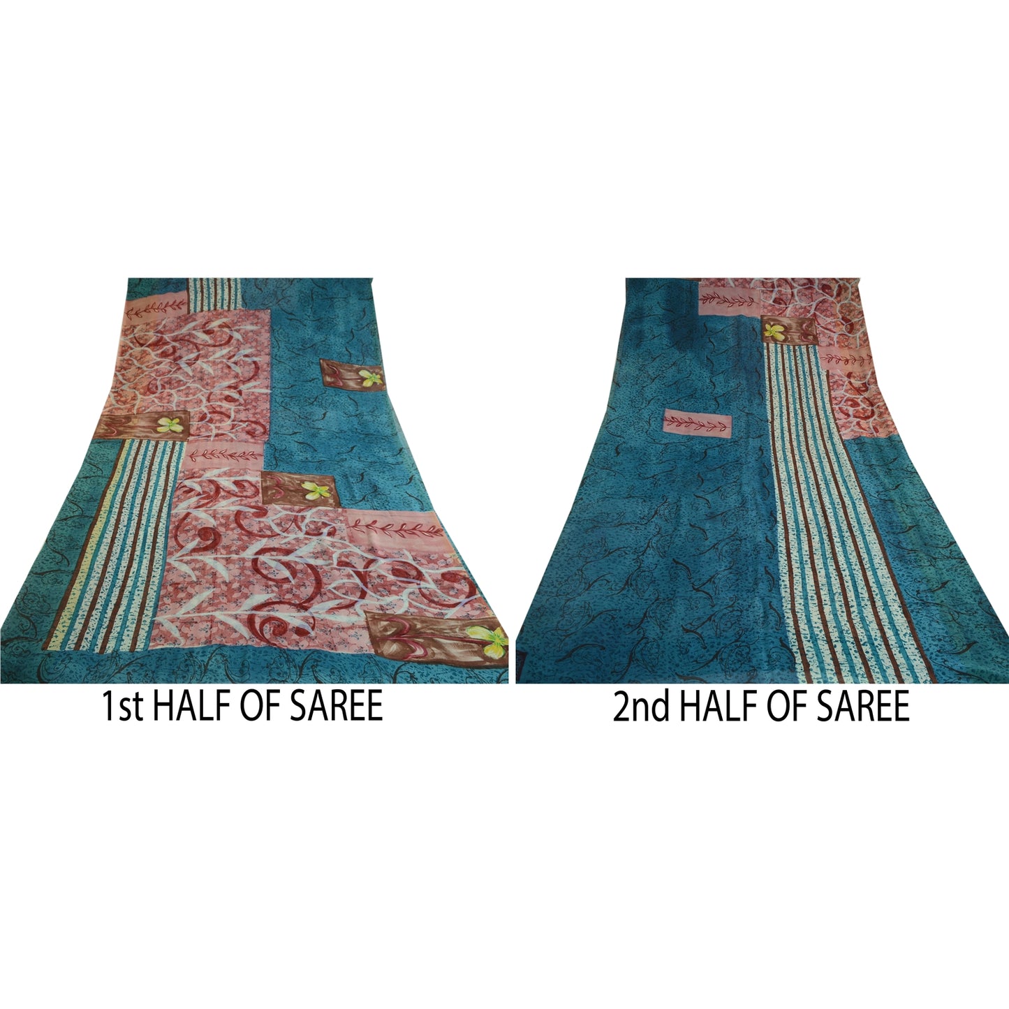 Sanskriti Vintage Blue Sarees Pure Georgette Silk Printed Sari 5yd Craft Sustainable Fabric