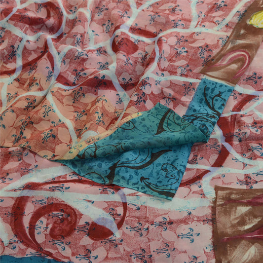 Санскритские винтажные синие сари из чистого шелка-жоржета с принтом 5 ярдов ткань для рукоделия из экологически чистой ткани