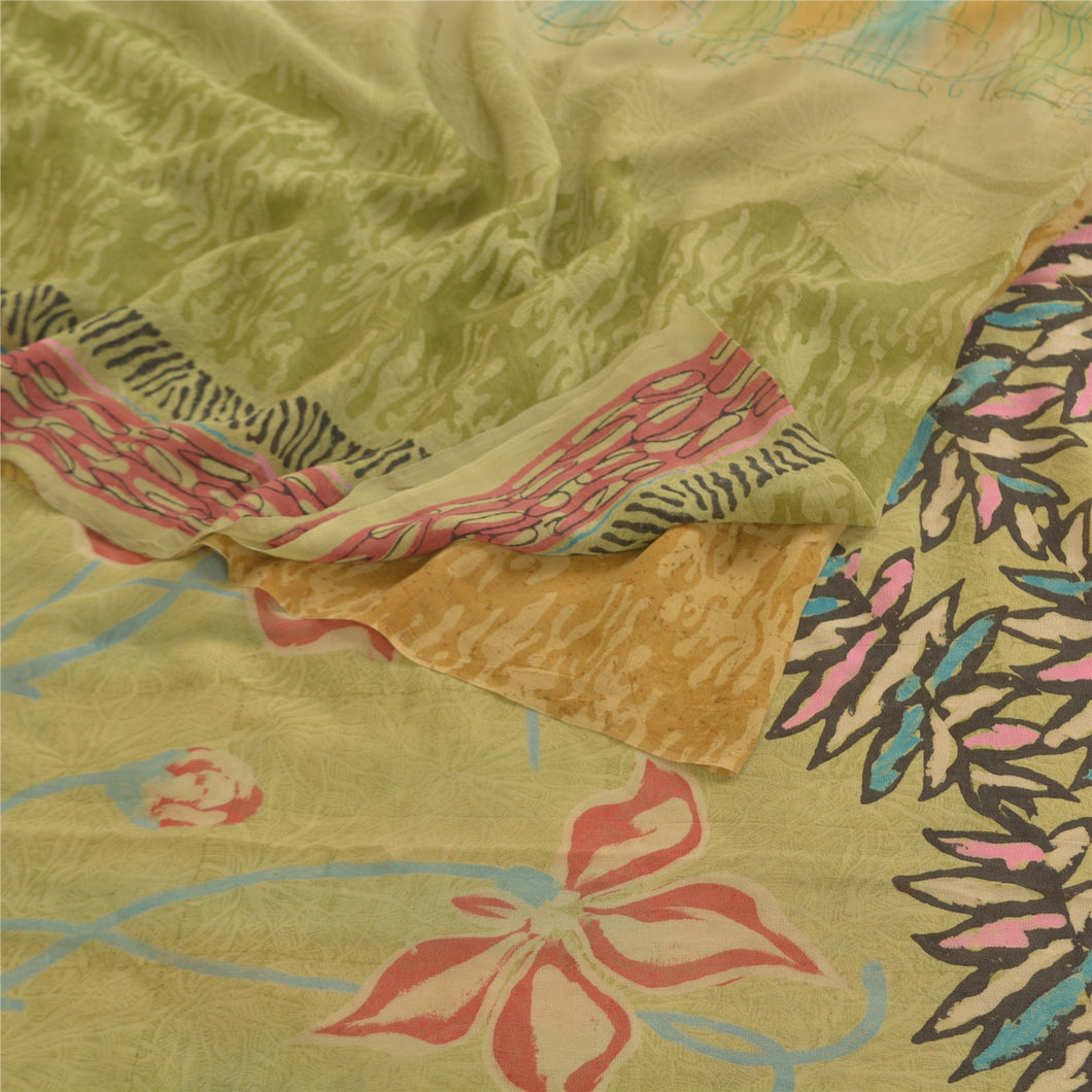 Sanskriti Vintage Multi Sarees Pure Georgette Silk Print Sari 5yd Craft Fabric